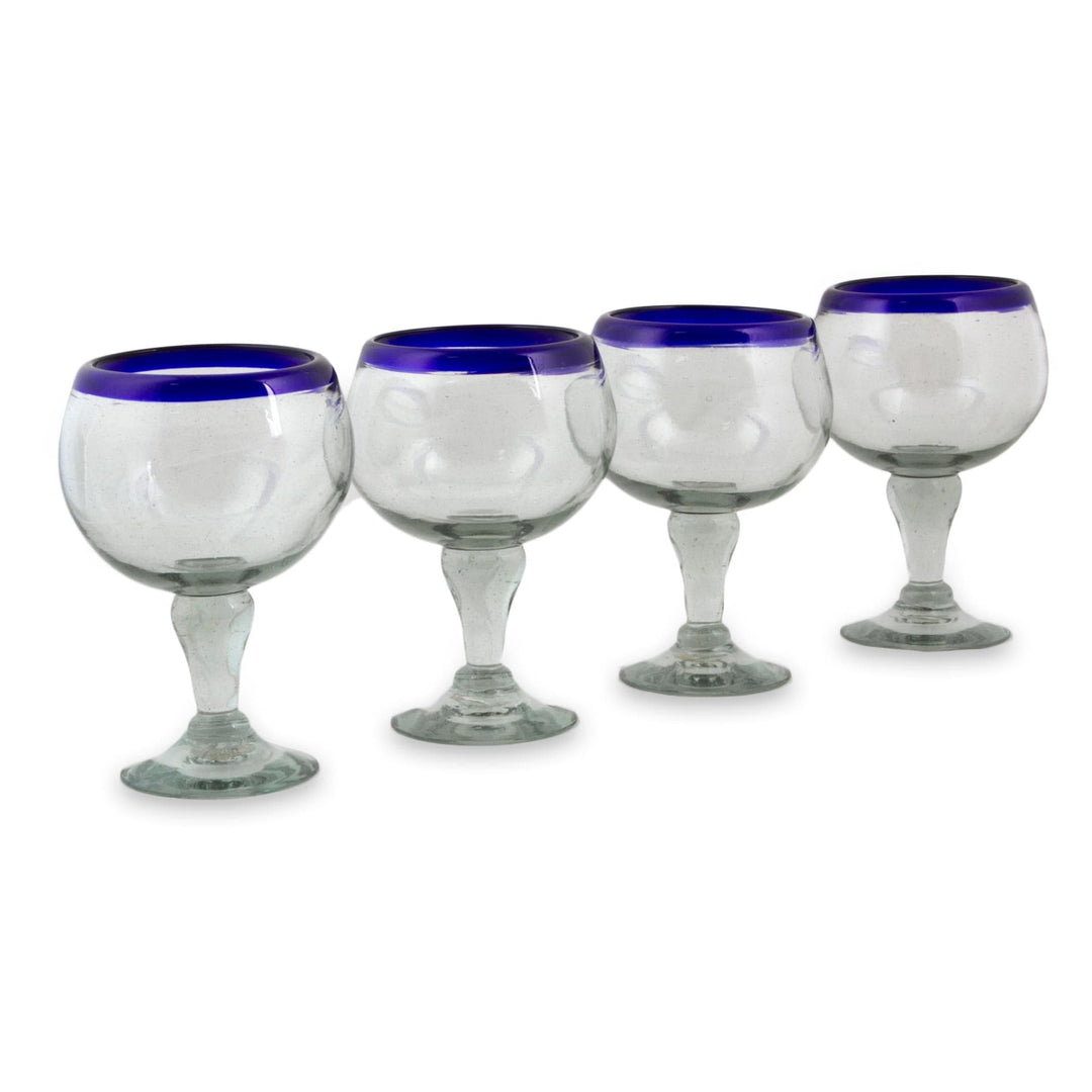 Cobalt Blue Rim Hand Blown 18 oz Wine Glasses (Set of 4) - Cobalt Kiss