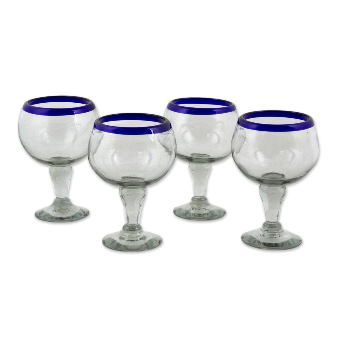 Cobalt Blue Rim Hand Blown 18 oz Wine Glasses (Set of 4) - Cobalt Kiss