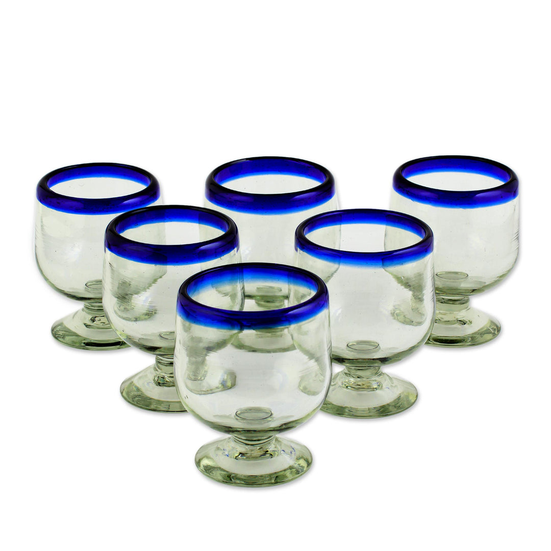 Cobalt Blue Rim Hand Blown 6 oz Tequila Glasses (Set of 6) - Cobalt Kiss