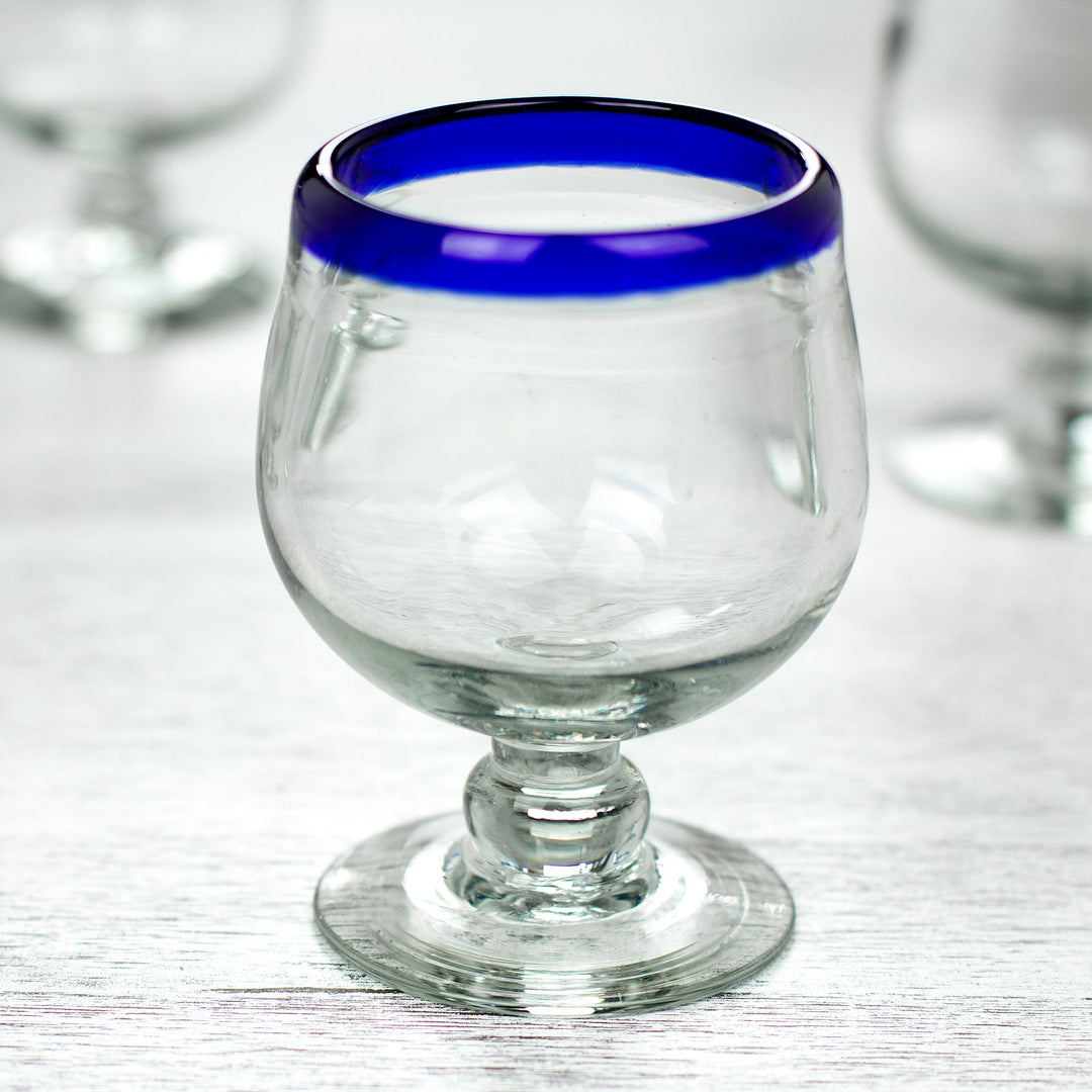 Cobalt Blue Rim Hand Blown 6 oz Tequila Glasses (Set of 6) - Cobalt Kiss