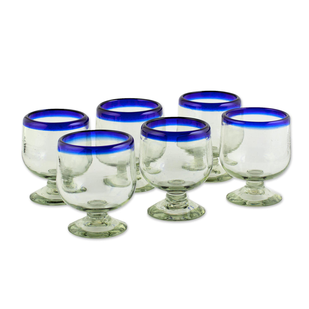Cobalt Blue Rim Hand Blown 6 oz Tequila Glasses (Set of 6) - Cobalt Kiss