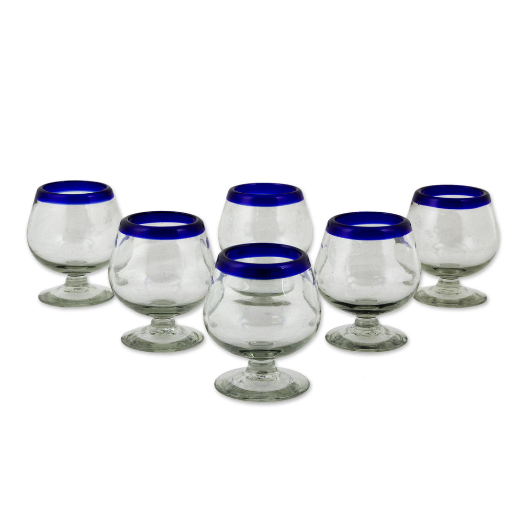 Cobalt Blue Rim Hand Blown 6 oz Tequila Glasses (Set of 6) - Cobalt Kiss
