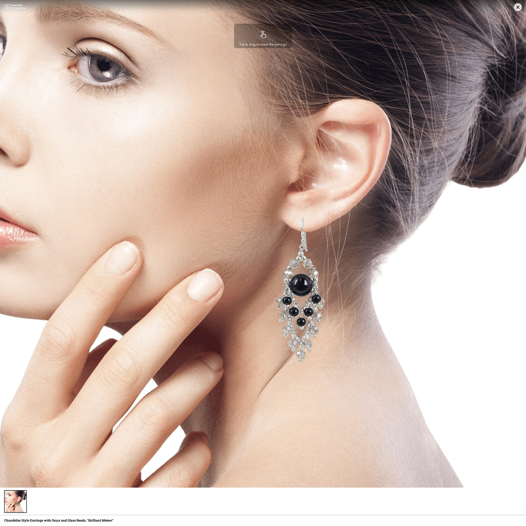 Chandelier Style Earrings with Onyx and Glass Beads - Brilliant Meteor