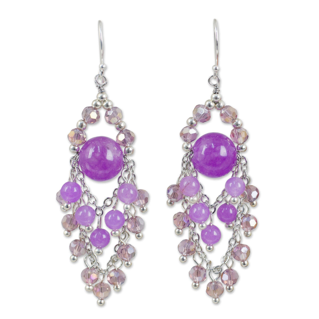 Purple Beaded Chandelier Earrings with Quartz and Glass - Brilliant Meteor