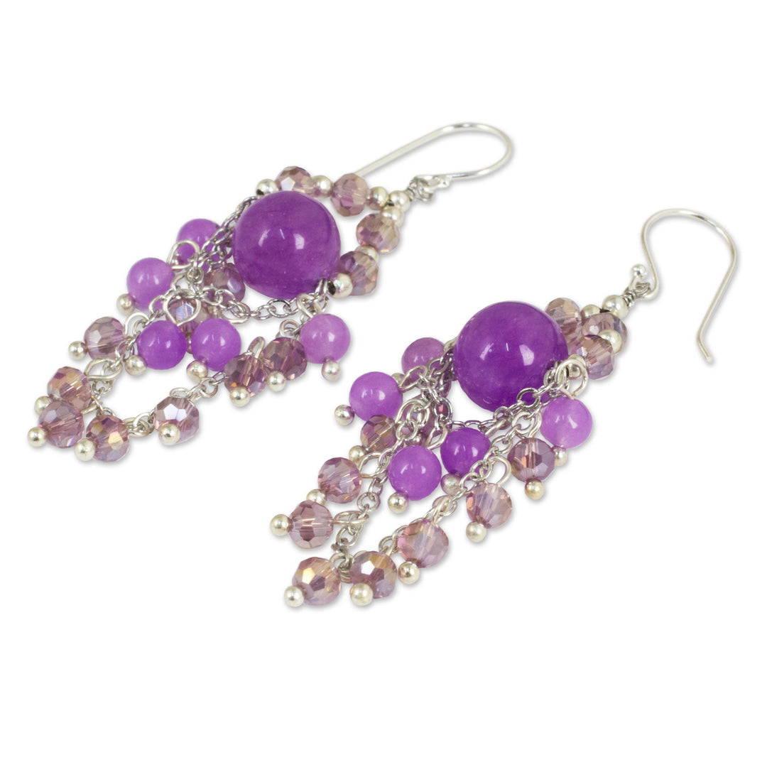 Purple Beaded Chandelier Earrings with Quartz and Glass - Brilliant Meteor