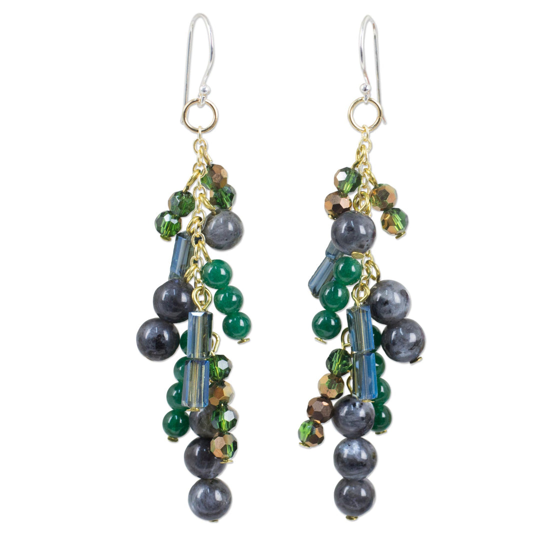 Waterfall Style Earrings with Labradorite and Quartz Beads - Brilliant Cascade