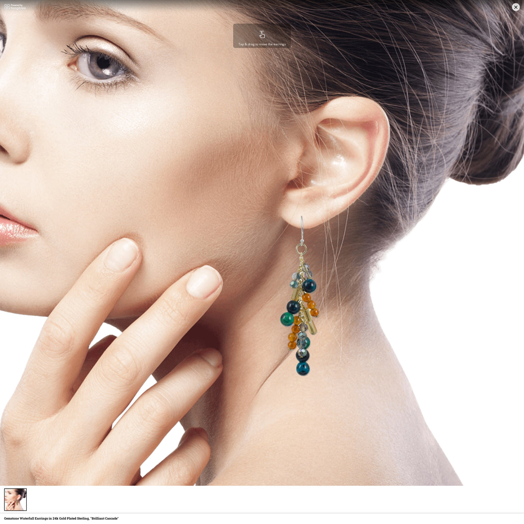 Gemstone Waterfall Earrings in 24k Gold Plated Sterling - Brilliant Cascade