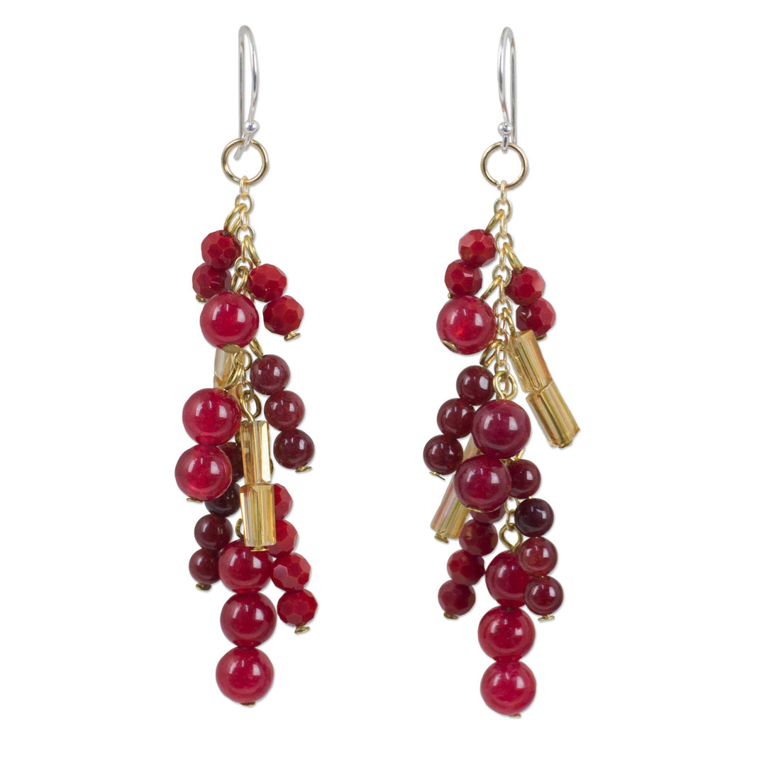 Beaded Red Quartz Earrings on 24k Gold Plated Chains - Brilliant Cascade