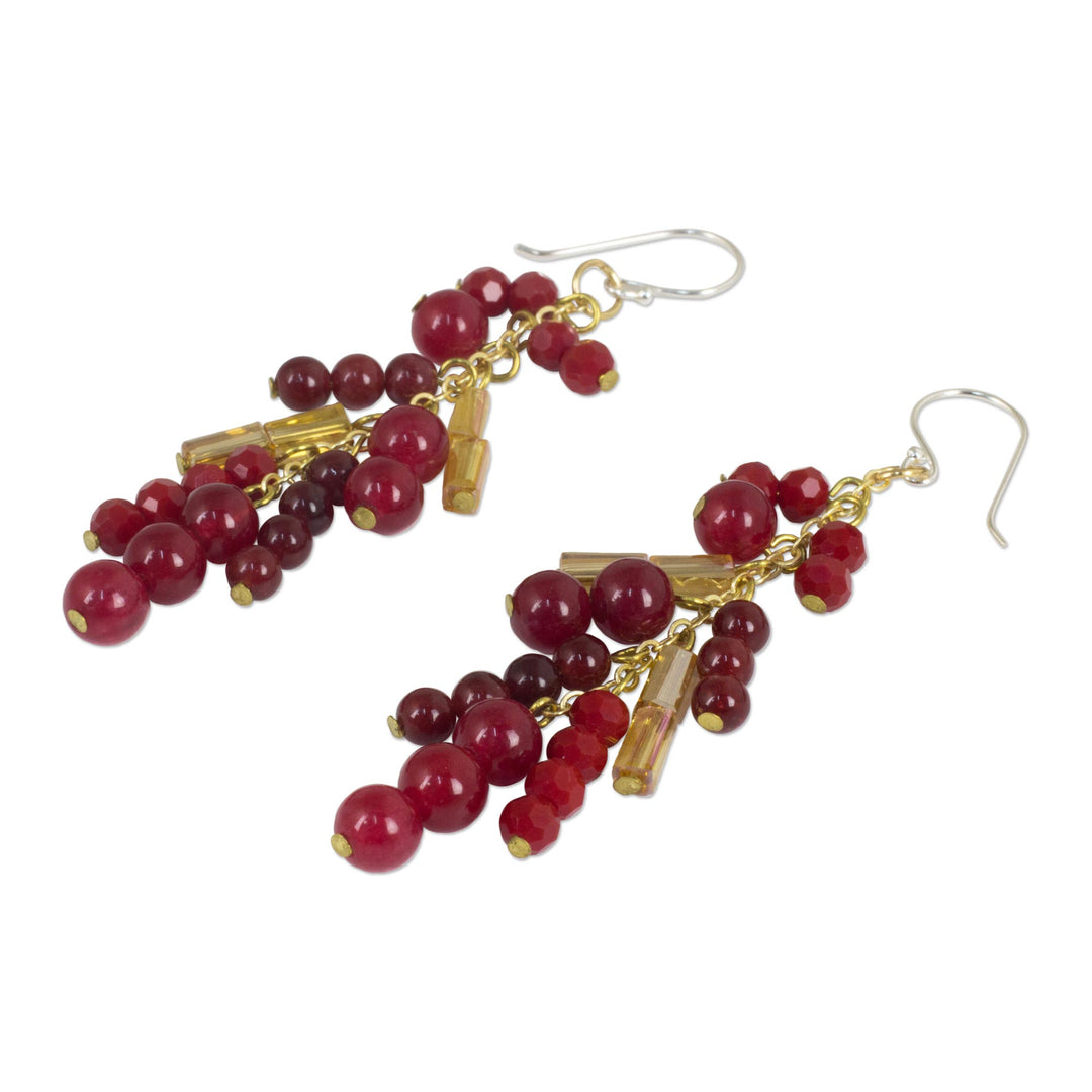 Beaded Red Quartz Earrings on 24k Gold Plated Chains - Brilliant Cascade