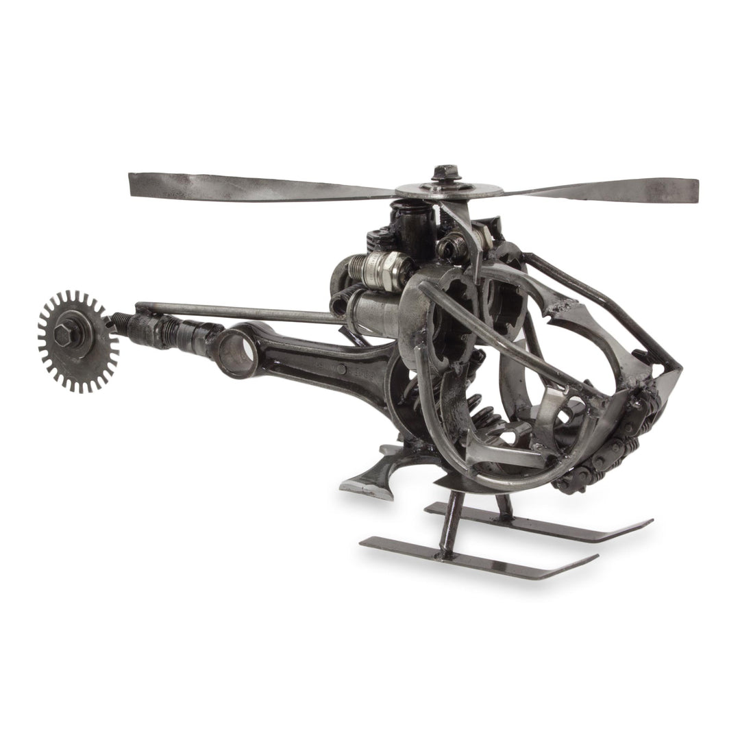 Handcrafted Helicopter Sculpture of Recycled Auto Parts - Helicopter