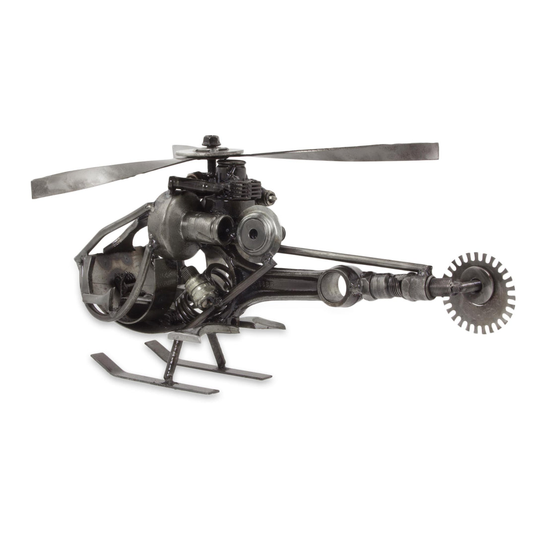 Handcrafted Helicopter Sculpture of Recycled Auto Parts - Helicopter