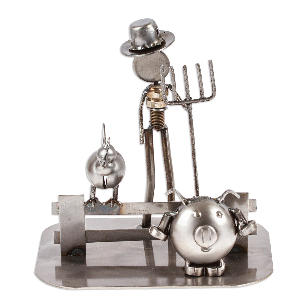 Mexican Handcrafted Recycled Auto Parts Farm Sculpture - Mechanical Farmer