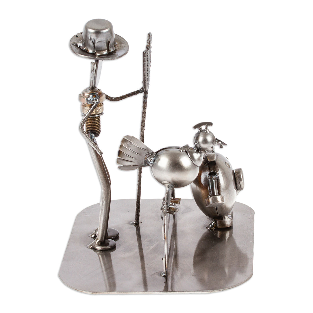 Mexican Handcrafted Recycled Auto Parts Farm Sculpture - Mechanical Farmer
