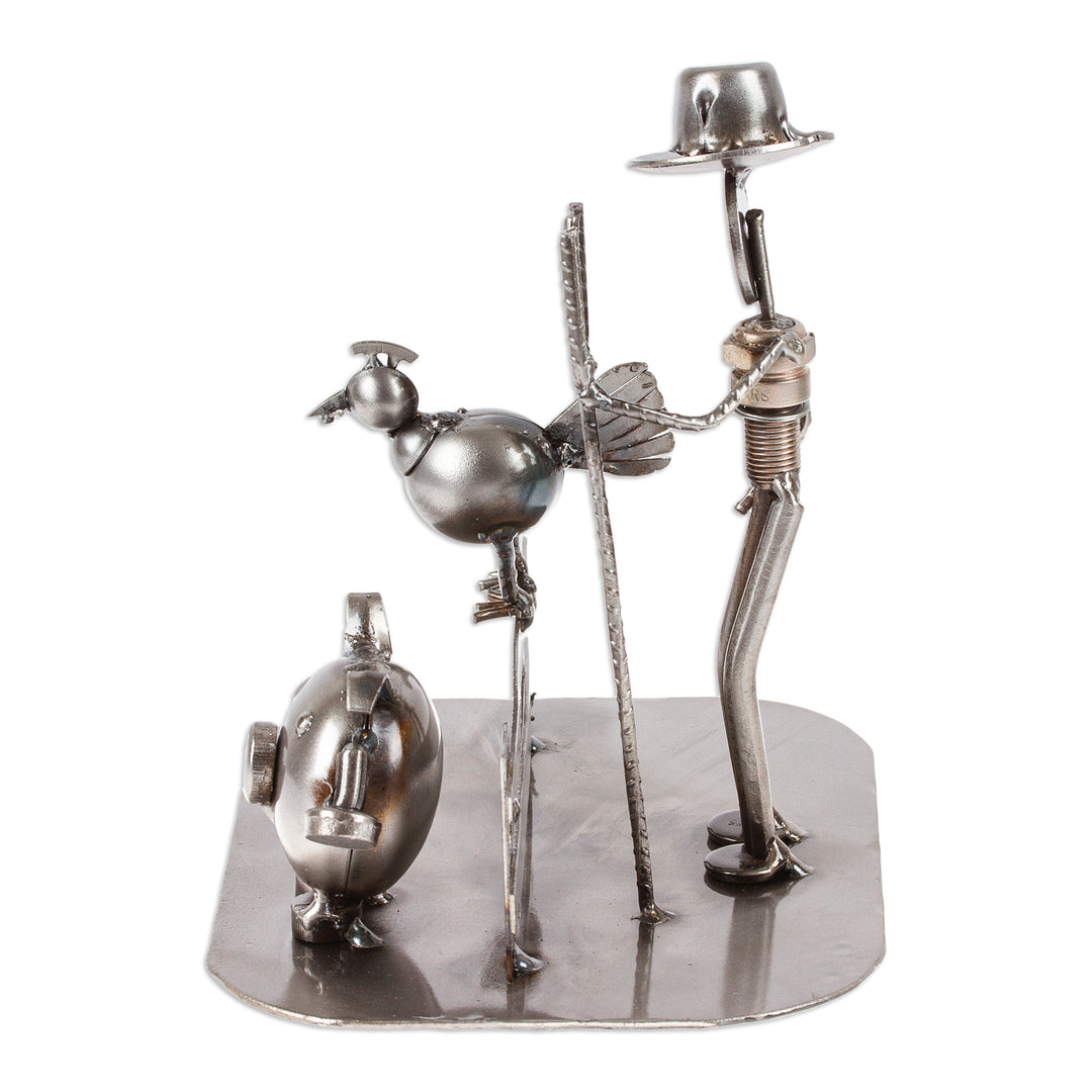 Mexican Handcrafted Recycled Auto Parts Farm Sculpture - Mechanical Farmer