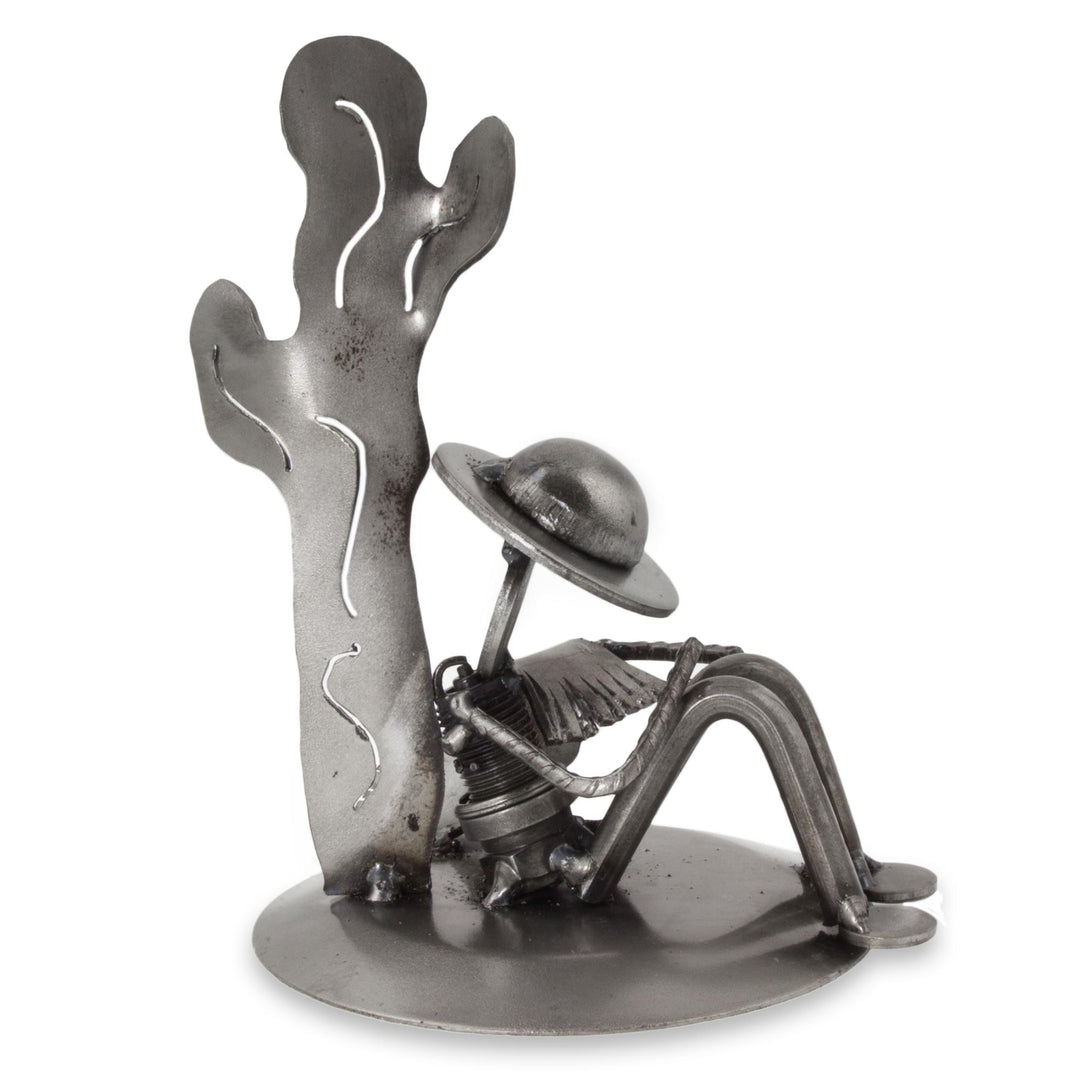 Mexican Handcrafted Rustic Sculpture from Recycled Metal - Rustic Relaxation