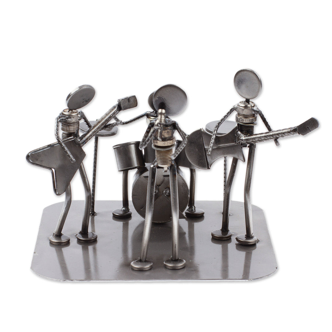 Rustic Recycled Metal Rock Musicians Sculpture from Mexico - Rock and Roll Band