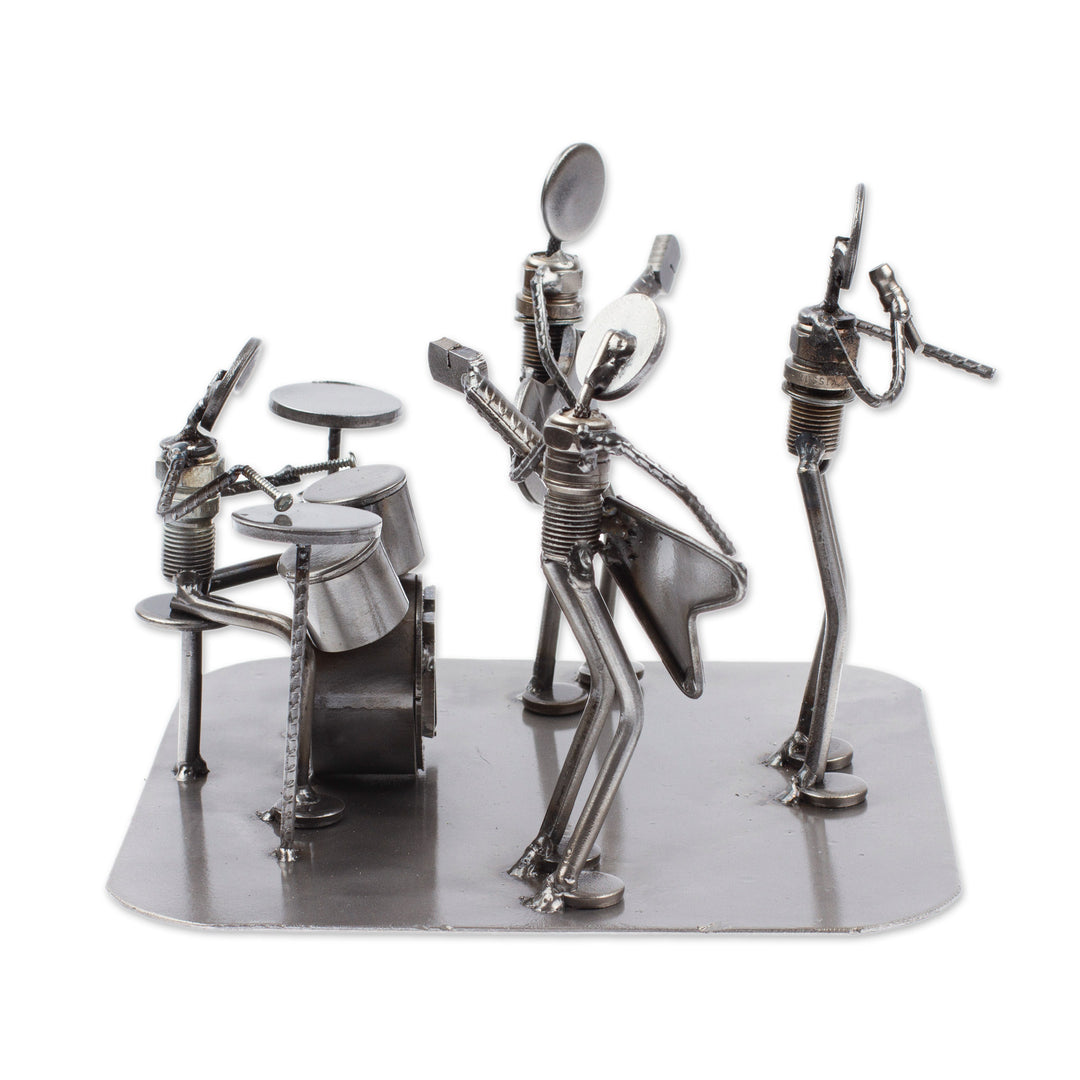 Rustic Recycled Metal Rock Musicians Sculpture from Mexico - Rock and Roll Band