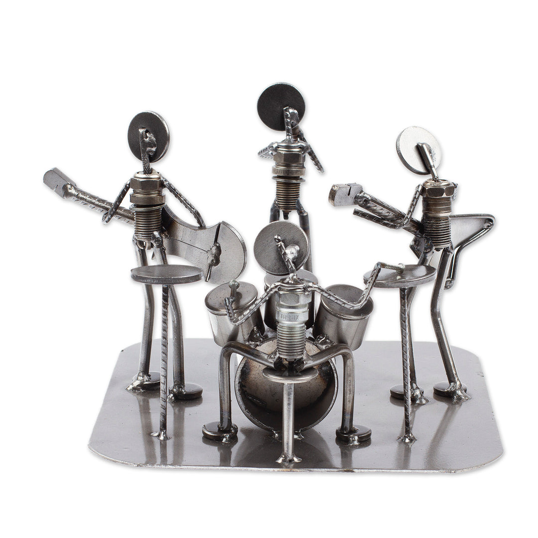 Rustic Recycled Metal Rock Musicians Sculpture from Mexico - Rock and Roll Band