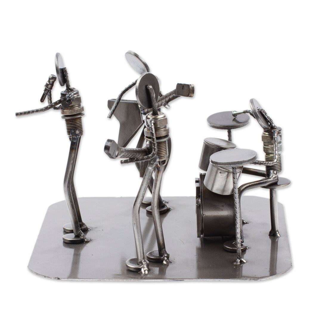 Rustic Recycled Metal Rock Musicians Sculpture from Mexico - Rock and Roll Band