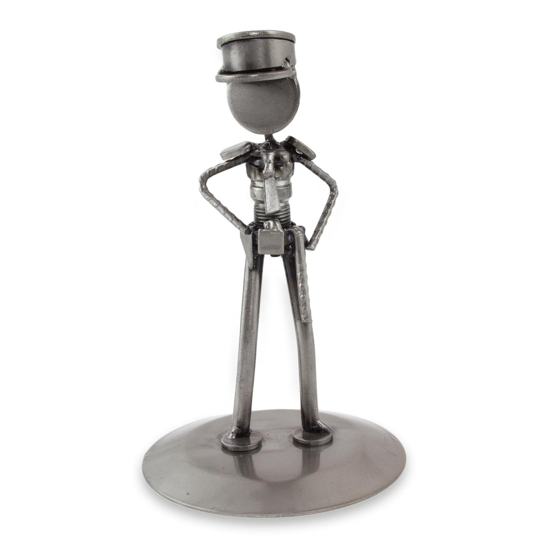 Upcycled Metal and Auto Part Police Officer Sculpture - Rustic Police Officer