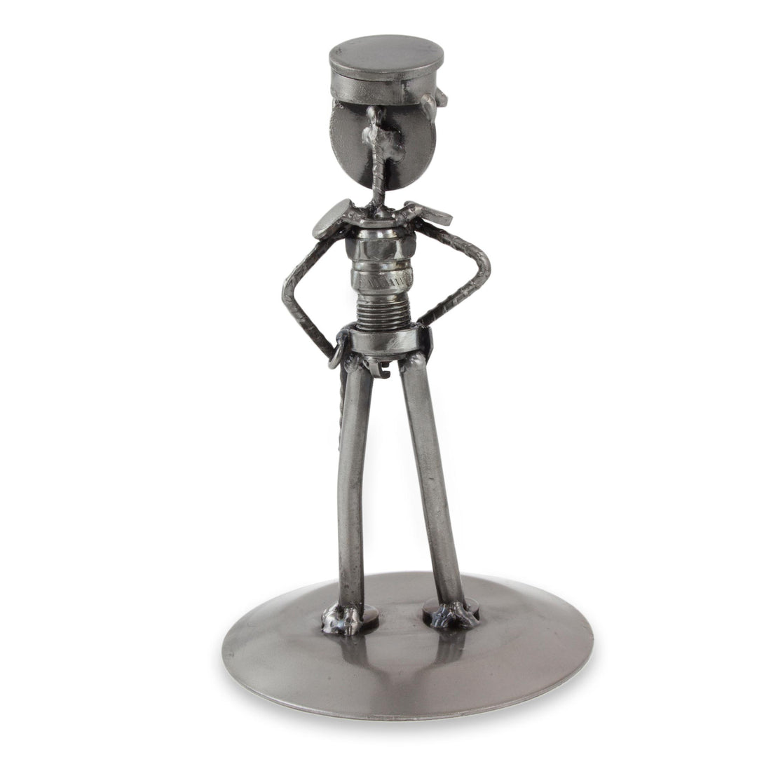 Upcycled Metal and Auto Part Police Officer Sculpture - Rustic Police Officer