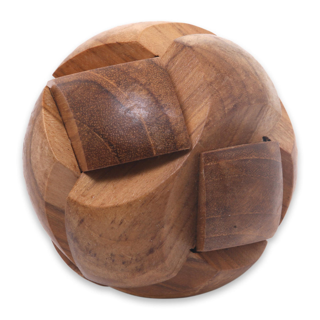 Handmade Teak Wood Round Puzzle from Indonesia - Tennis Ball