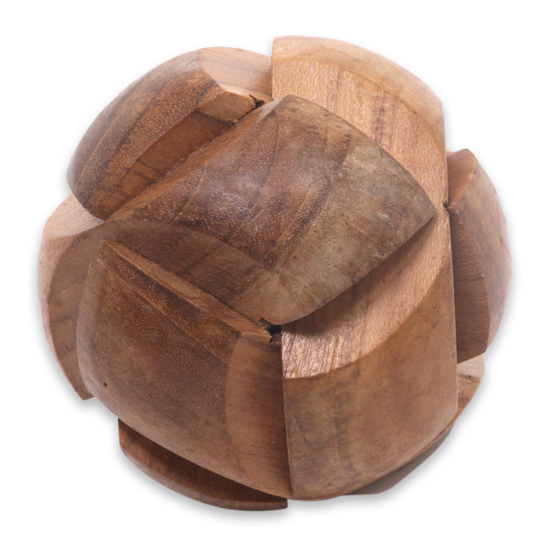 Handmade Teak Wood Round Puzzle from Indonesia - Tennis Ball
