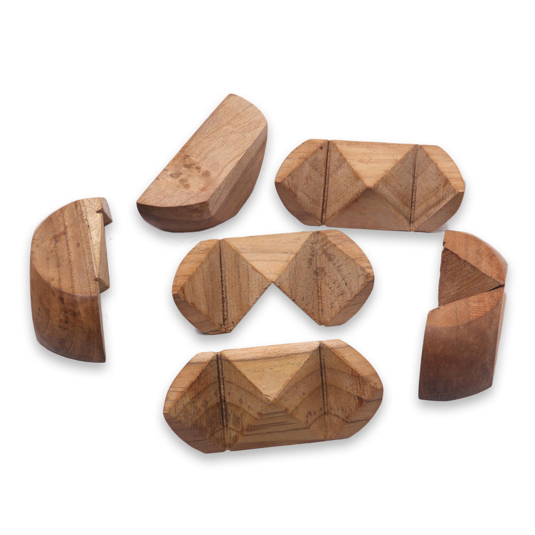 Handmade Teak Wood Round Puzzle from Indonesia - Tennis Ball