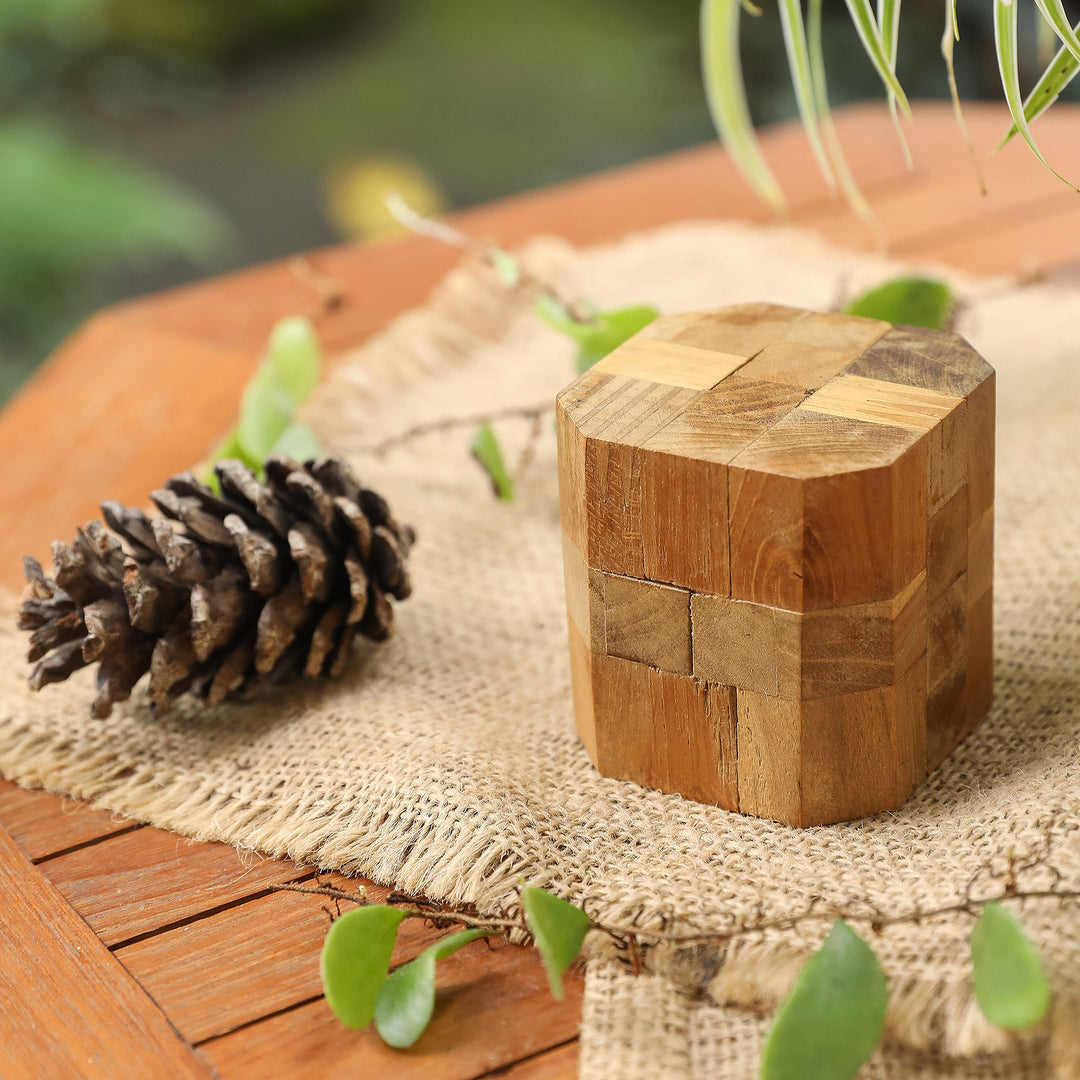 Handcrafted Teak Wood Executive Desk Puzzle Brainteaser - Octagon