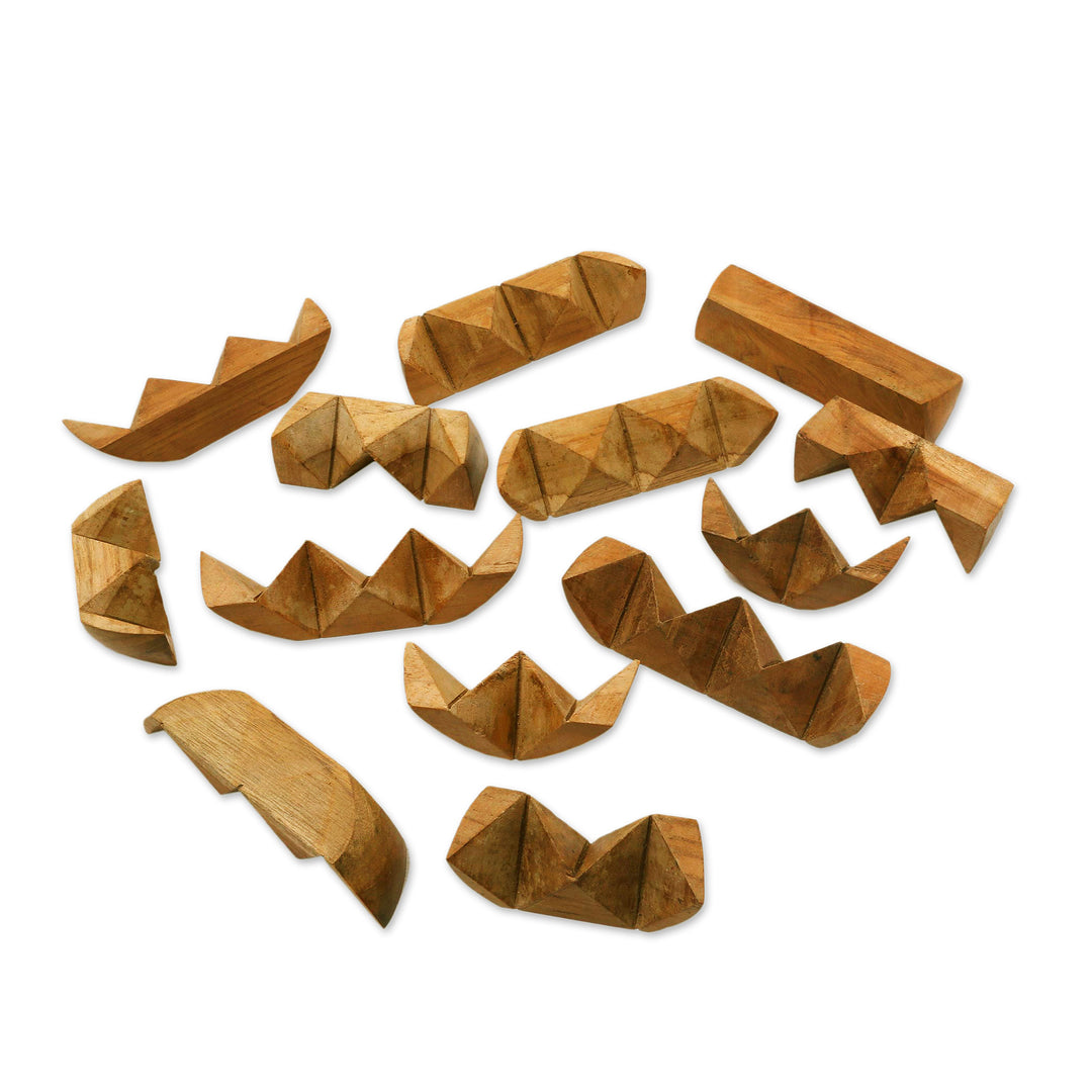 Javanese Artisan Crafted Wooden Block Puzzle - Big Pillow