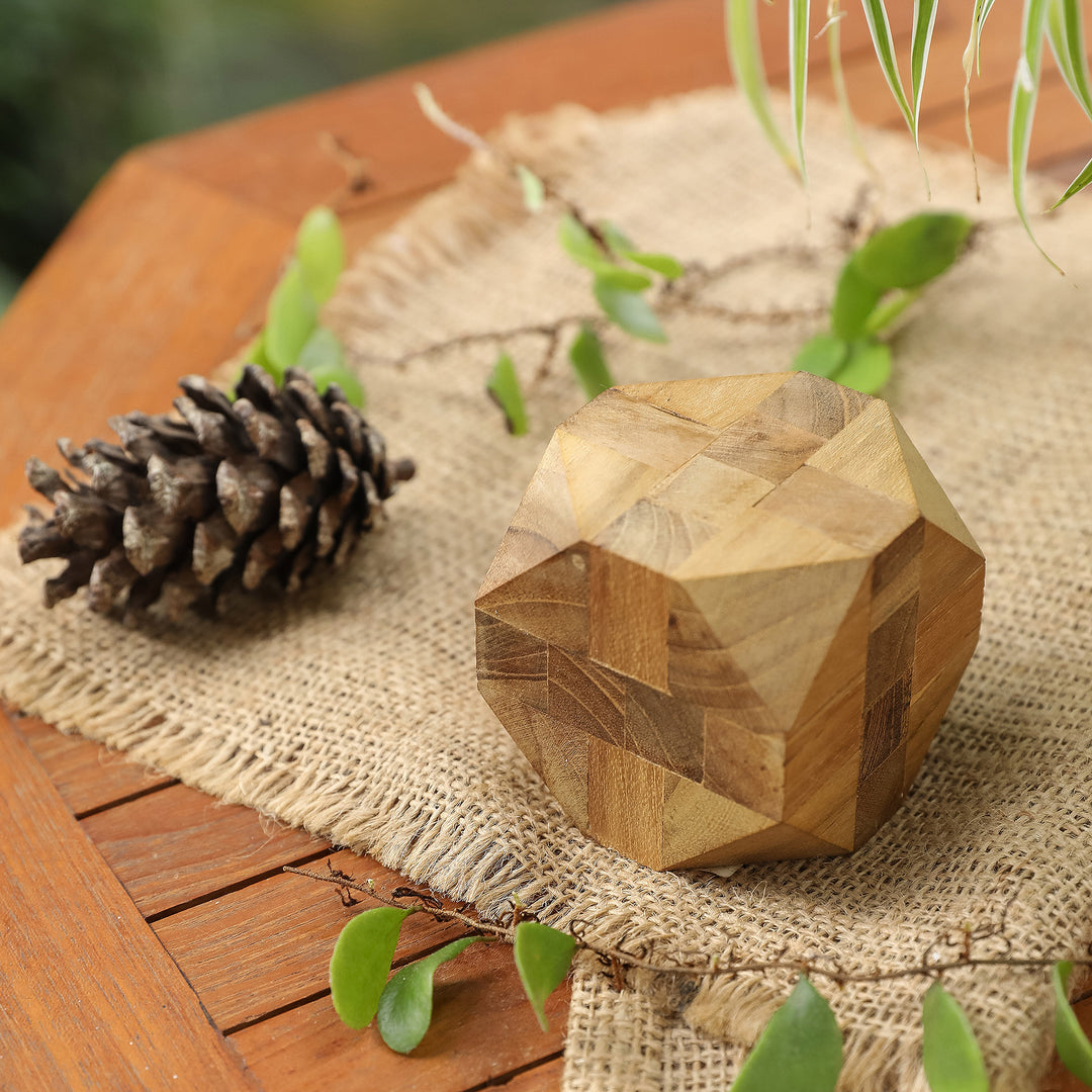 Natural Teak Wood Block Puzzle Handmade in Java - Truncated Cube