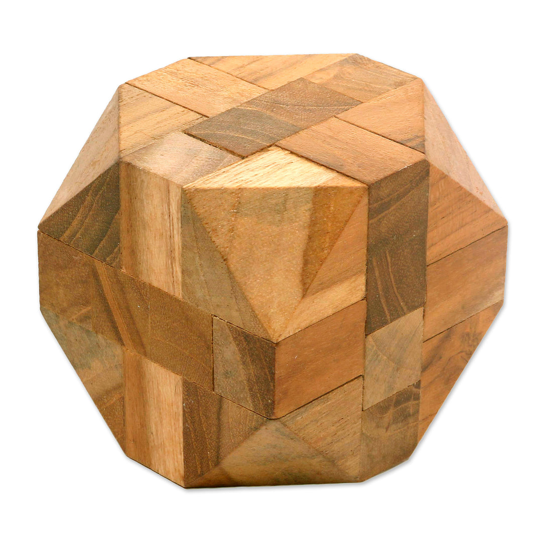 Natural Teak Wood Block Puzzle Handmade in Java - Truncated Cube