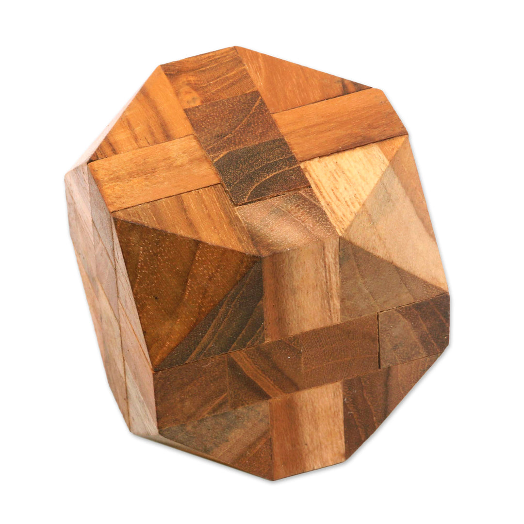 Natural Teak Wood Block Puzzle Handmade in Java - Truncated Cube