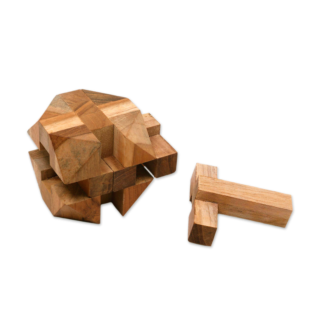 Natural Teak Wood Block Puzzle Handmade in Java - Truncated Cube
