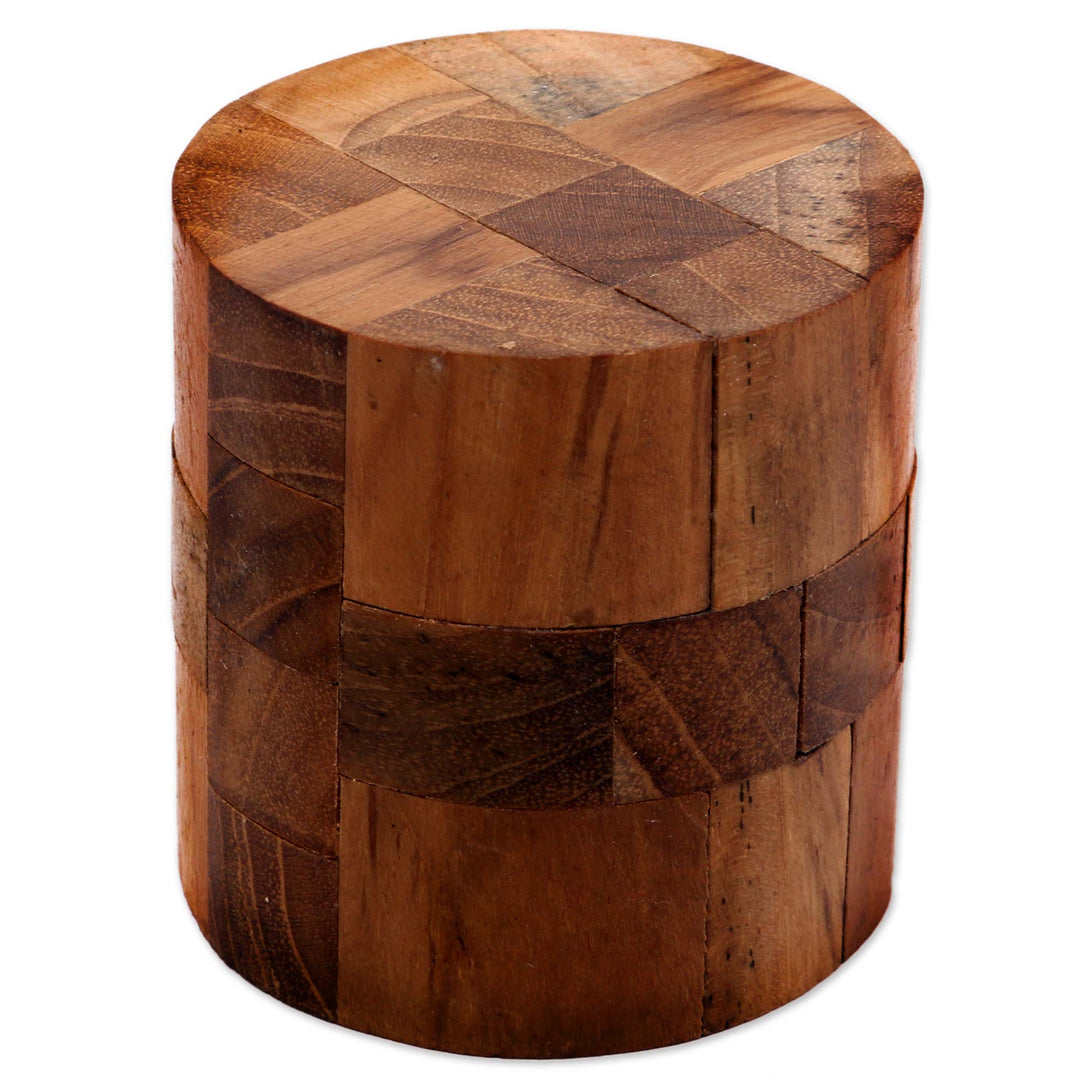 Challenging 3-D Puzzle Artwork Handcrafted of Teak Wood - Forest Cylinder