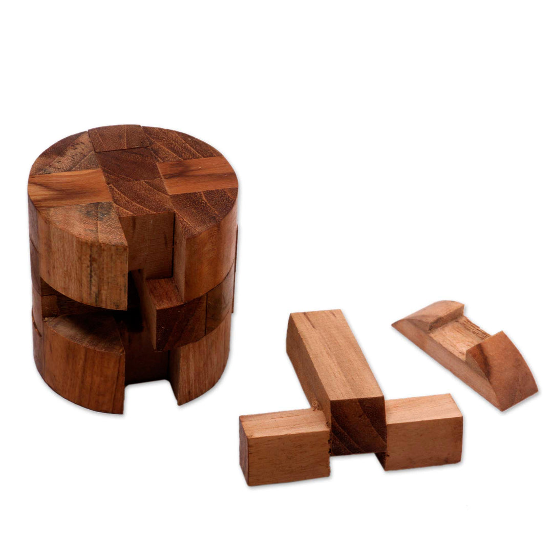 Challenging 3-D Puzzle Artwork Handcrafted of Teak Wood - Forest Cylinder