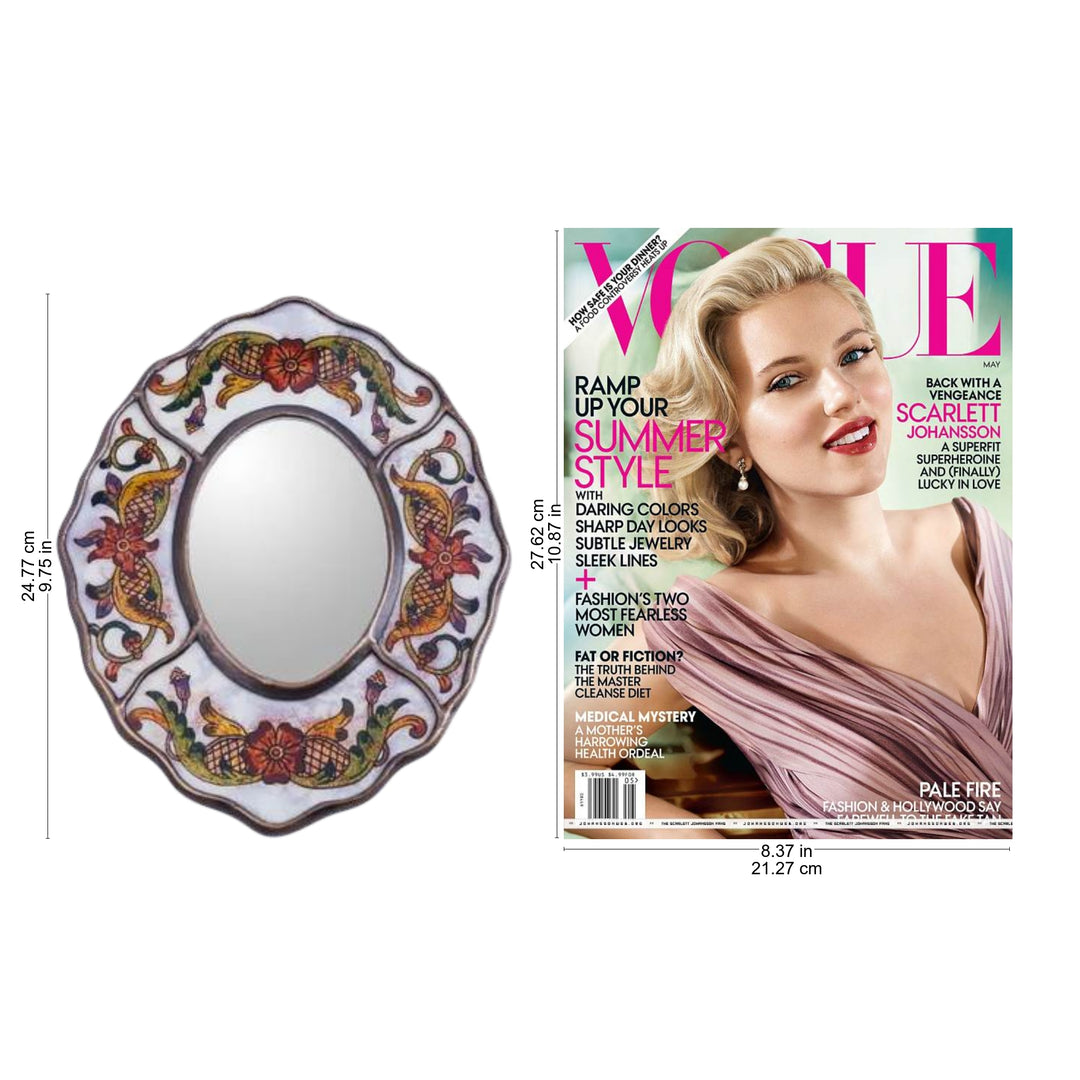 Aged White Reverse Painted Glass Wall Mirror from Peru - White Colonial Wreath