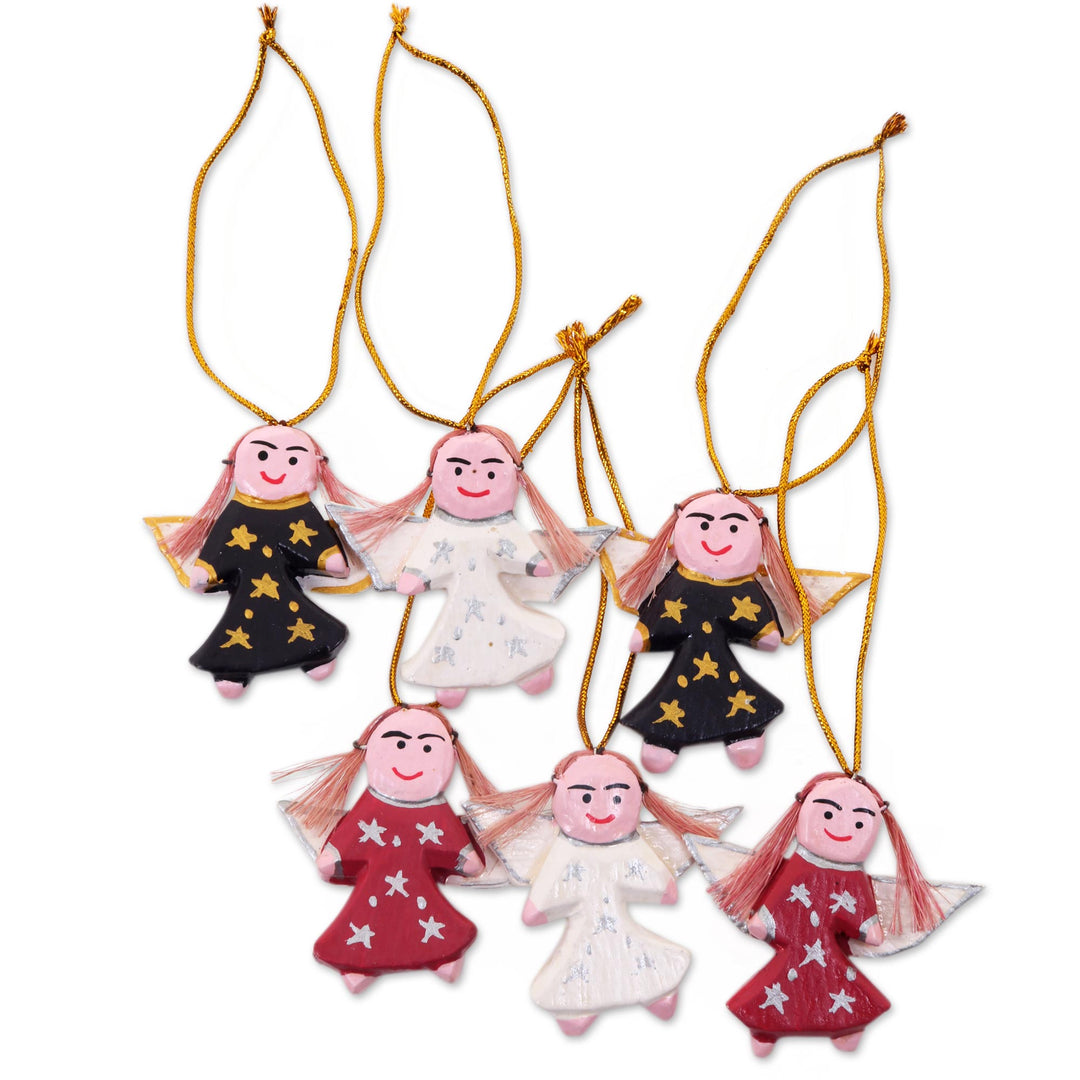 Handmade Wood Angel Ornaments from Bali (Set of 6) - Angel Troupe