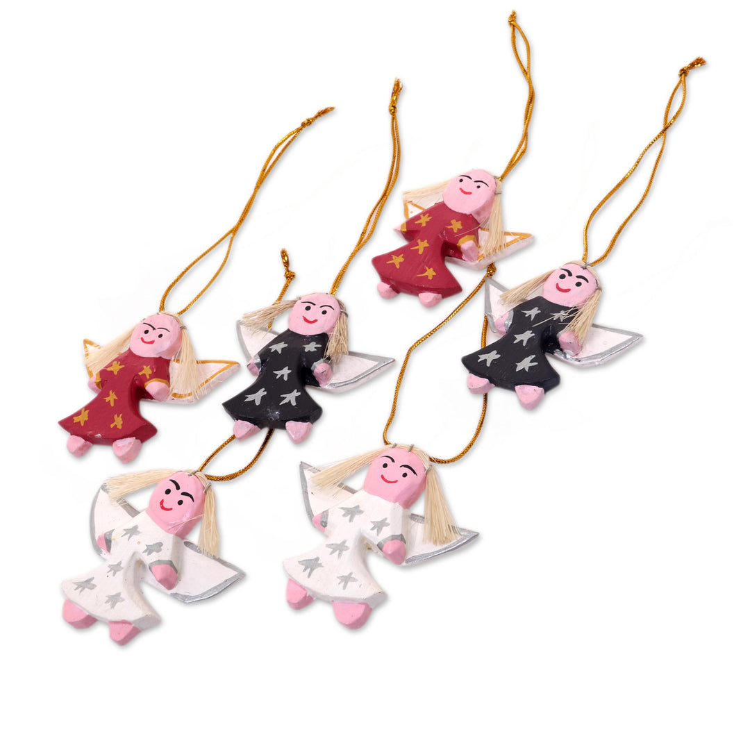 Handmade Wood Angel Ornaments from Bali (Set of 6) - Angel Troupe