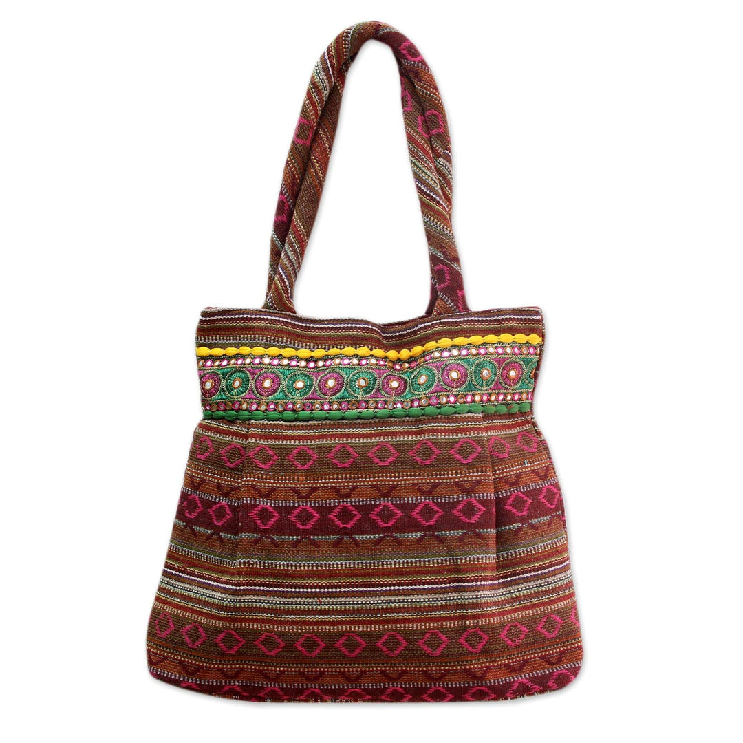 Dark Orange and Multicolor Embellished Cotton Handbag - Sunset Flames