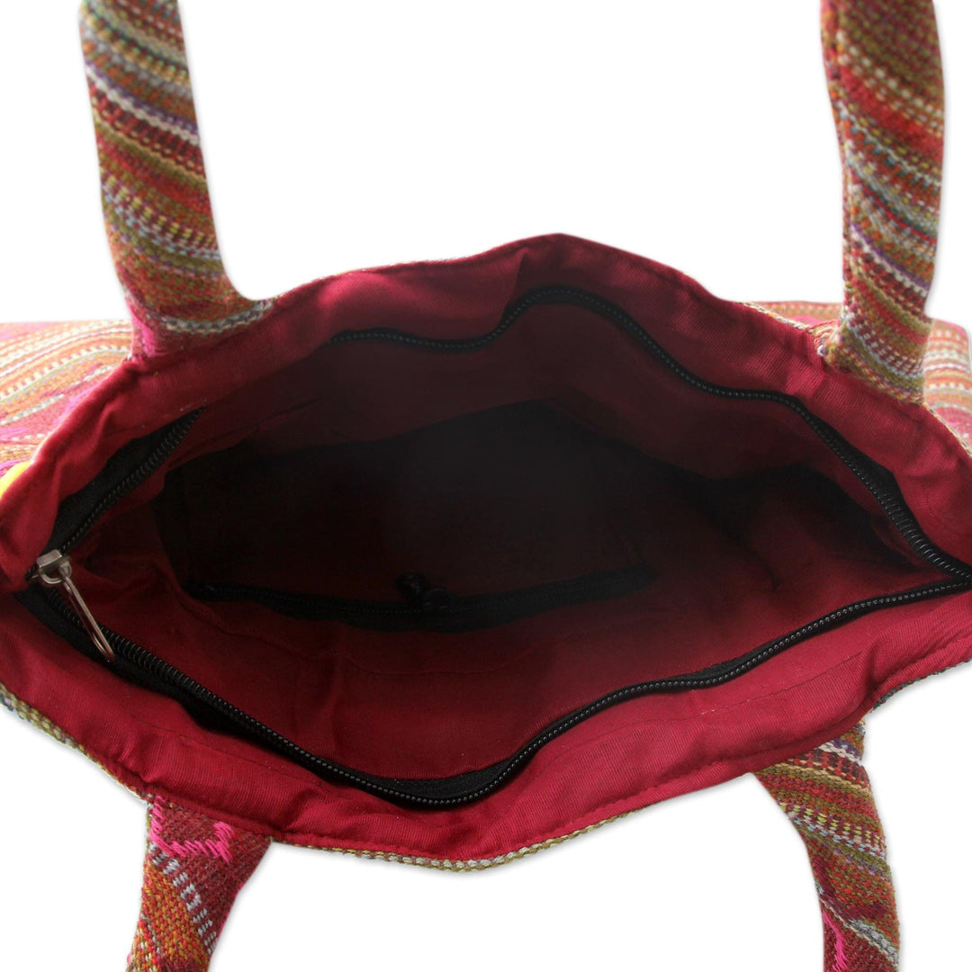 Dark Orange and Multicolor Embellished Cotton Handbag - Sunset Flames