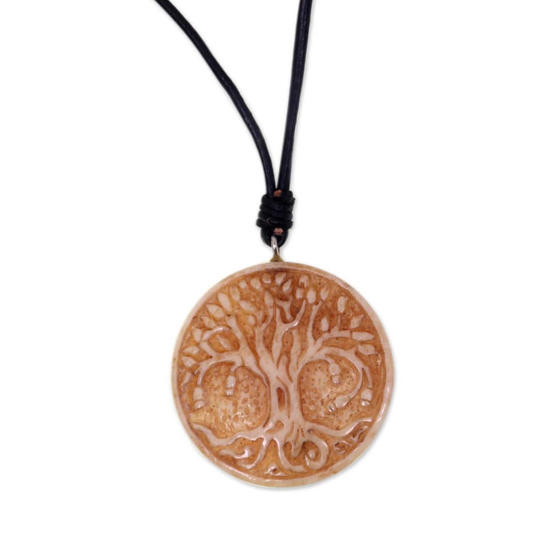 Leather Cord Necklace with Bone Tree of Life Pendant - Sacred Tree
