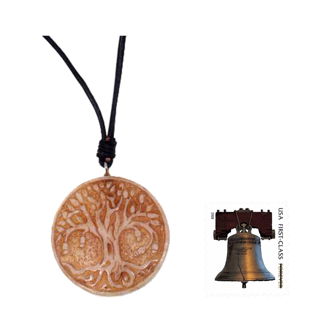 Leather Cord Necklace with Bone Tree of Life Pendant - Sacred Tree