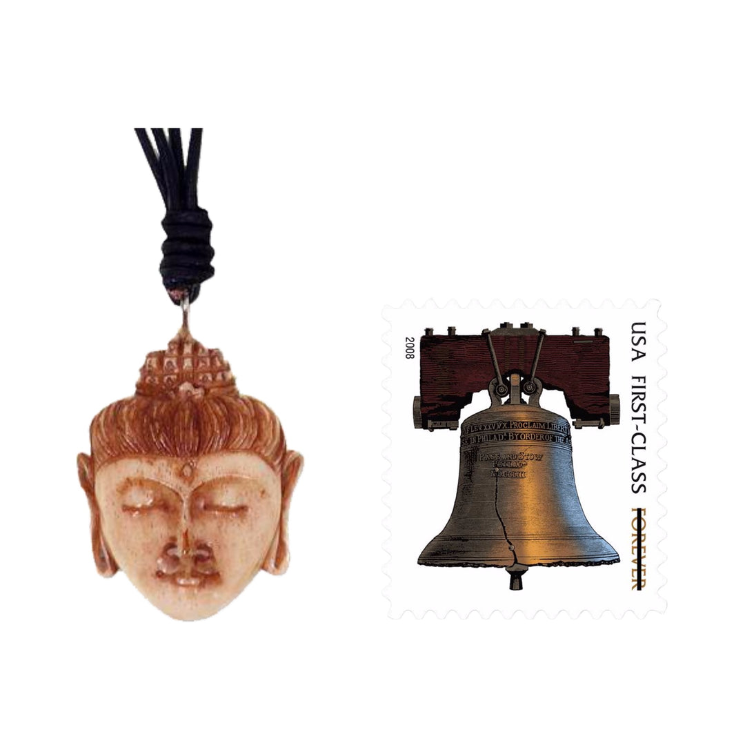 Buddha Head Necklace in Carved Cow Bone and Leather - Buddha Head II