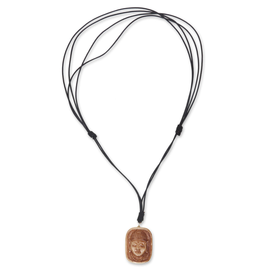 Artisan Crafted Bone Pendant Necklace of Buddha Head - Buddha Head III