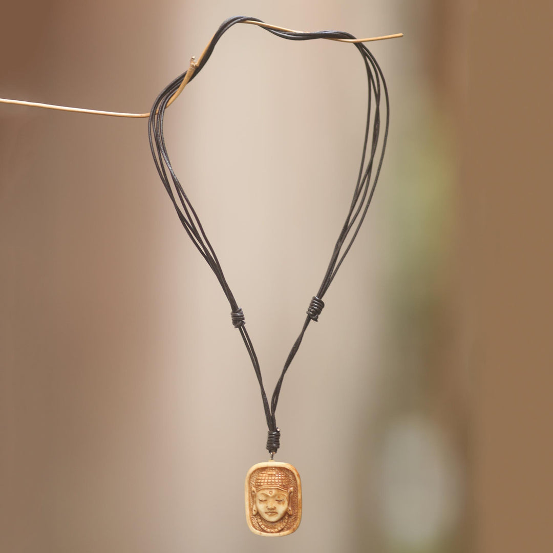 Artisan Crafted Bone Pendant Necklace of Buddha Head - Buddha Head III