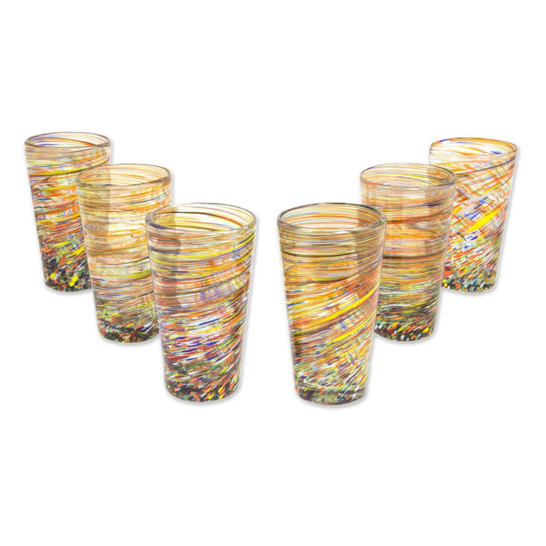 Hand Blown Mexican Multicolor 13 oz Highball Glasses (6) - Rainbow Centrifuge