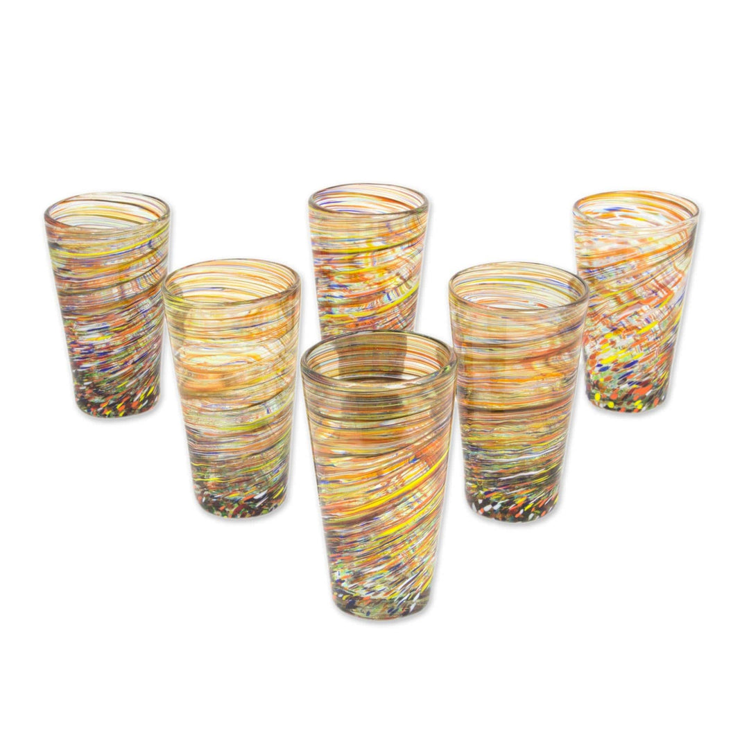Hand Blown Mexican Multicolor 13 oz Highball Glasses (6) - Rainbow Centrifuge