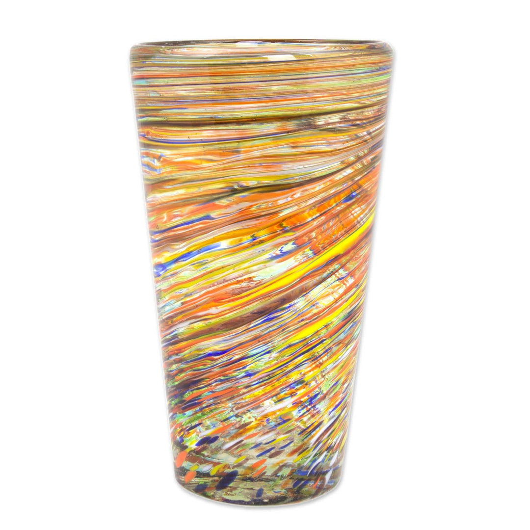 Hand Blown Mexican Multicolor 13 oz Highball Glasses (6) - Rainbow Centrifuge