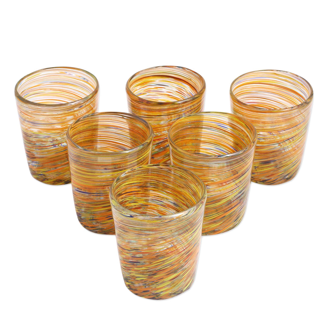 Mexican Multicolor 11 oz Rocks Glasses Hand Blown Set of 6 - Rainbow Centrifuge